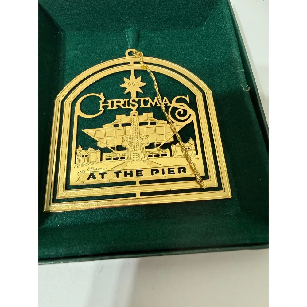 1995 Florida Easter Seal Society 24k Gold Plate St Petersburg Pier Ornament 1963